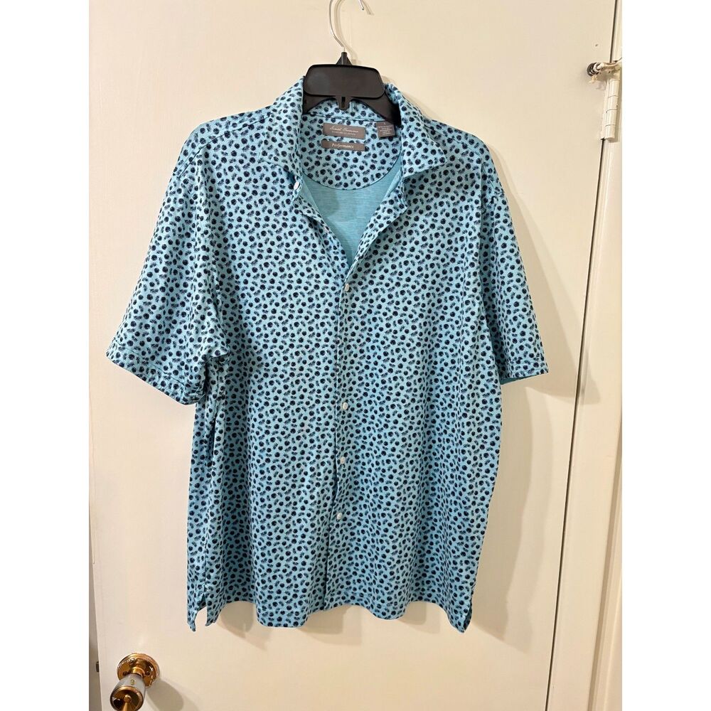 Daniel Cremieux Collection Sz L Silky Pale Turquoise Shirt - Small Woodsy Print
